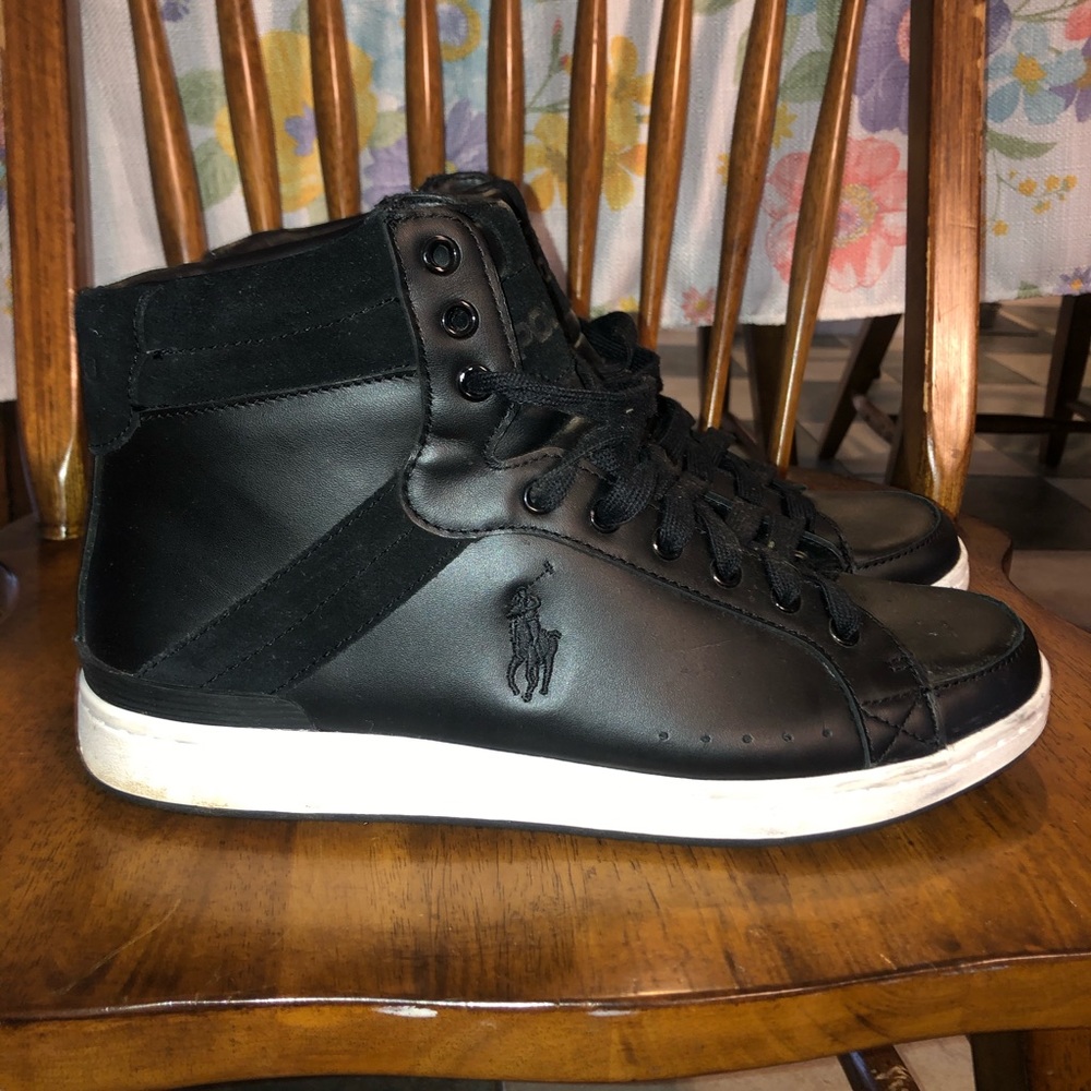 Polo Ralph Lauren Black Leather Sneakers Size 10